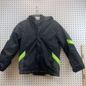 Mountain Warehouse Snow Fleece Lined Hooded Kids Jacket Blk/Neon Grn Size 11-12
